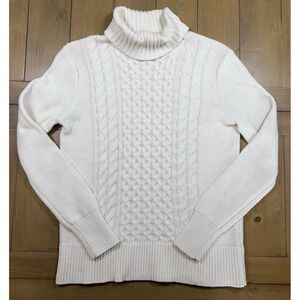 GAP Chunky Cable Knit Turtleneck Sweater Women M Old Money‎ Ivy League Preppy